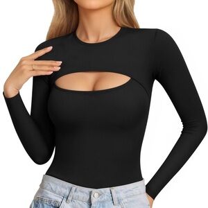 Elegant Black Cut-Out Long Sleeve Top